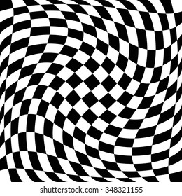 Checkered pattern with torsion, warp effect. Vector.