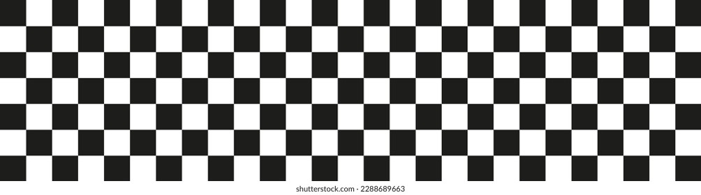 Checkered pattern wallpaper. Black white tile long banner background design. Racing flag shape texture.	