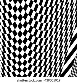 Checkered pattern with warp, distortion. abstract geometric illustration