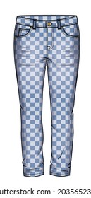 CHECKERED PATTERN WOMENS AND GIRLS DENIM JEANS PANT VECTOR