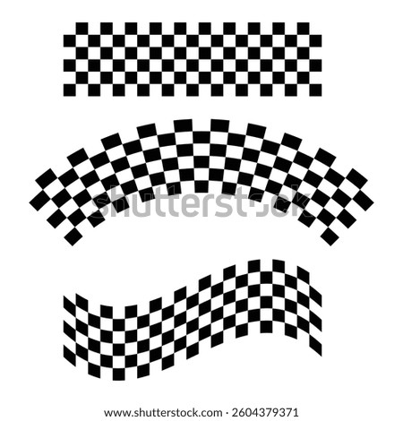 Checkered patterns. waving black squares. racing finish line symbol. displayed at start and finish. sports competition. black and white flag