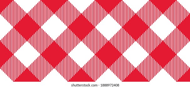 Checkered picnic, table cloth. Scottish, red lumberjack style. Flat vector gingham and bluffalo check line pattern. Texture from rhombus, squares for plaid, tablecloths. Tartan checker print sign. 