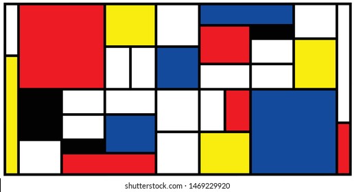 Checkered Piet Mondrian style emulation. The Netherlands art history and Holland painter. Dutch mosaic or checker line pattern banner or card. Geometric seamless elements Retro pop art pattern 