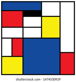 Checkered Piet Mondrian style emulation. The Netherlands art history and Holland painter. Dutch mosaic or checker line pattern banner or card. Geometric seamless elements Retro pop art pattern