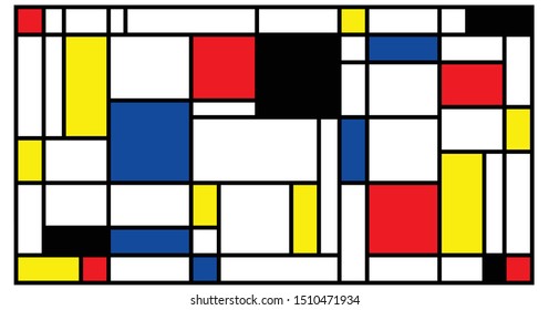 Checkered Piet Mondrian style emulation. The Netherlands art history and Holland painter. Dutch mosaic or checker line pattern banner or card.