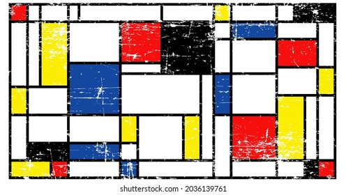 Checkered Piet Mondrian style emulation. The Netherlands art history and Holland painter. Dutch mosaic or checker line pattern banner or card.