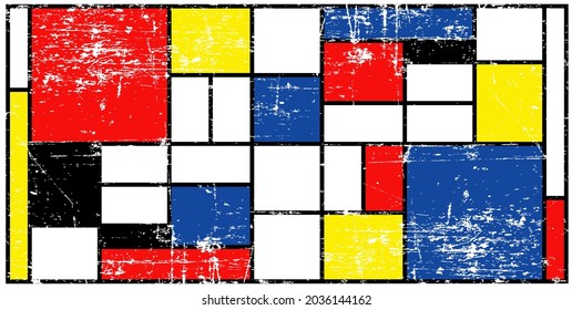 Checkered Piet Mondrian style emulation. The Netherlands art history and Holland painter. Dutch mosaic or checker line pattern. Retro pop art pattern