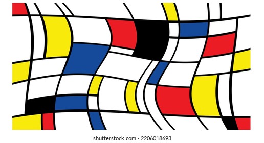 Checkered Piet Mondrian style emulation. The Netherlands art history and Holland painter. Dutch mosaic or checker line pattern. Retro pop art pattern