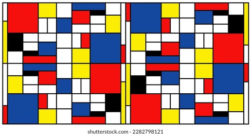 Checkered Piet Mondrian style emulation. The Netherlands art history and Holland painter. Dutch mosaic or checker line pattern banner or card.