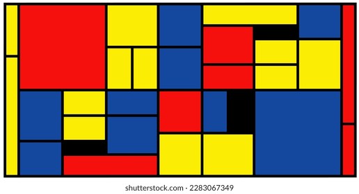 Checkered Piet Mondrian style emulation. The Netherlands art history and Holland painter. Dutch mosaic or checker line pattern banner or card.