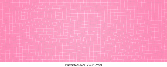 Checkered pink gradient hand drawn pattern . Texture of a checkered notebook sheet. Abstract vector y2k pattern with wavy grid.