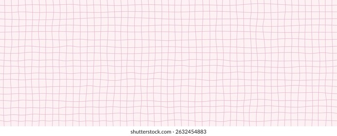  Checkered pink hand drawn pattern .  Texture of checkered notebook sheet. Abstract vector retro pattern with wavy grid.
