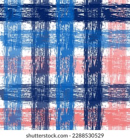 Checkered plaid fabric background. Red and blue seamless pattern