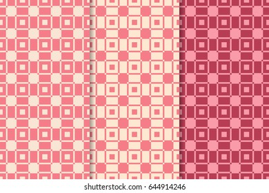 Checkered plaid fabric background. Red seamless patterns set