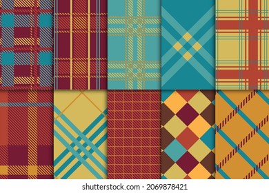 Checkered plaid and geometric abstract seamless pattern collection