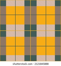  Checkered plaid seamless pattern. Mustard colored Scottish bedspread design. Tweed pattern. Vector.