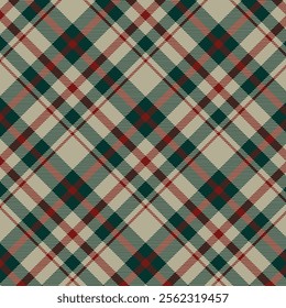 Checkered plaid vector illustration. Tartan Cloth Pattern. Seamless background of Scottish style. Great for Christmas designs. For wallpapers, textiles, decorations, packings. Red, Green, and beige.