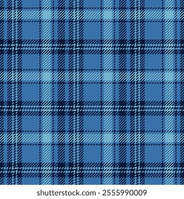 Checkered plaid vector seamless pattern in blue hues lines. Gingham style. for textile, fashion, home decor, and packaging projects.