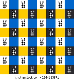 Checkered print. Trendy seamless pattern with rabbit or hare silhouette for modern fabrics. Vector.