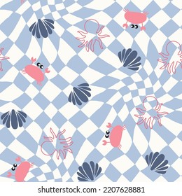 CHECKERED PSYCHEDELIC DOODLE NAUTICAL SEAMLESS PATTER IN EDITABLE VECTOR