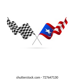 Checkered and Puerto Rico flags. Vector illustration.