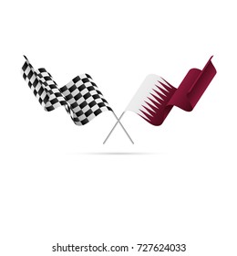 Checkered and Qatar flags. Vector illustration.
