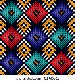 Fondo de punto cuadrado, de punto, multicolor, sin fisuras, de tejido vectorial como textura de tela