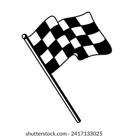 Ilustración vectorial plana de la bandera de la raza controlada. Etiqueta de dibujos animados de la bandera de la competición de carreras de velocidad. Motocross, símbolo del campeonato de cartería. Iniciar, terminar la señal. Rally, gran prix elemento de diseño aislado