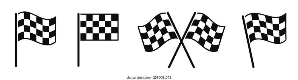 Checkered race flag icon set. Racing flag, finish crossed, start, car racing, sport, automotive - stock vector.