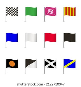 Checkered, racing crossed flag set. Collection of sports flags. Vector illustration.