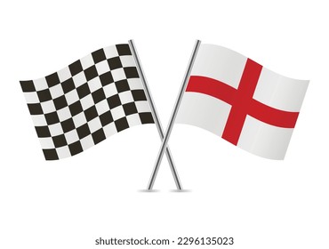 Checkered (racing) and England crossed flags, isolated on white background. Vector icon set. Vector illustration.
