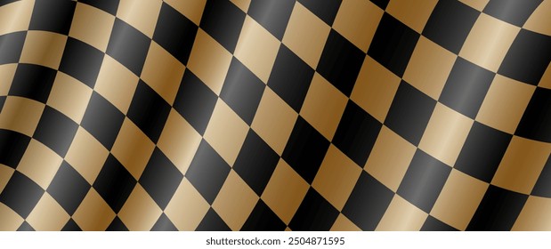 Bandera de línea de meta de carreras a cuadros. Fondo a cuadros negro y dorado. Bandera revoloteante. Fondo de lujo de Premium para tarjetas, invitación, póster, volante, tarjeta de boda, invitación de lujo, cupón prestigioso.