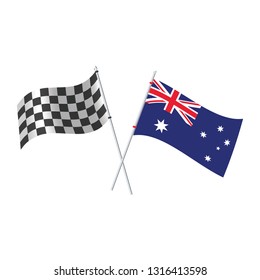 Checkered Racing Flag and Flag of Australia