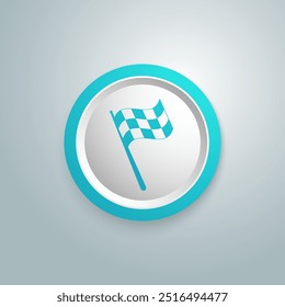 Checkered racing flag blue icon. Starting flag auto and moto racing. Sport car competition victory sign. Finishing winner rally illustration. Chequered racing flag on flagstaff. 