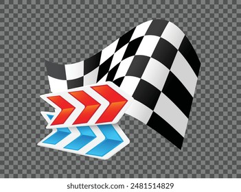 Checkered Racing Flag and Colorful Arrows Against Dark Background. Racing vector illustration.	
