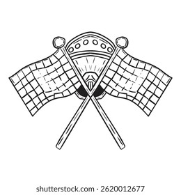 Checkered racing flag with helmet full face for badge, emblem, and labels