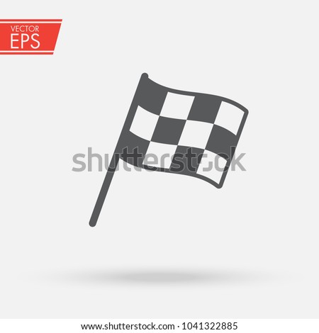 Checkered racing flag icon. Starting flag auto and moto racing. Sport car competition victory sign. Finishing winner rally illustration. Chequered racing flag on flagstaff. Black and white flag.