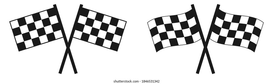 Bandera de carreras a cuadros. Bandera de acabado aislada sobre fondo blanco. Símbolo de carrera de fórmula. Icono del campeonato de la competencia en blanco y negro. Símbolo de ajedrez en plano. Ilustración vectorial. EPS 10