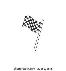 Checkered racing flag line icon. Starting flag auto and moto racing. Sport car competition victory sign. Finishing winner rally illustration. Chequered racing flag on flagstaff. Black and white flag