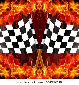 checkered racing flag on fire