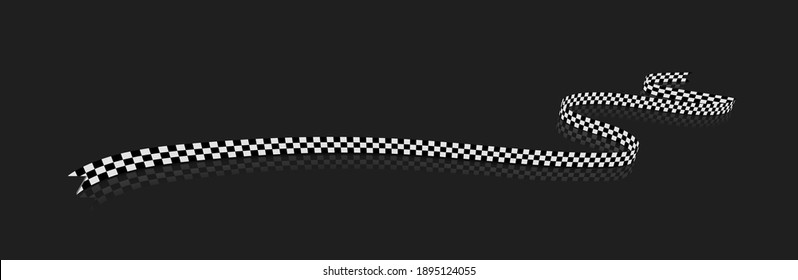 Checkered racing flag, ribbon. Vector illustration on dark background