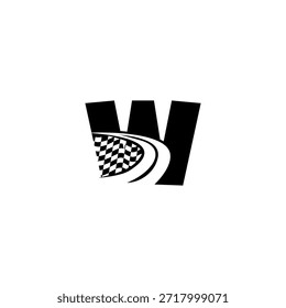 Karierte Rennfahne und Straßenbahnformungsbuchstabe W-Logo, perfekt für Motorsport-Identität und Speed-Branding