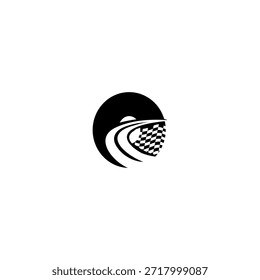 Karierte Rennfahne und Straßenbahnformung Buchstabe O Logo, perfekt für Motorsport Identität und Speed-Branding