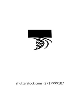 Checked Rennfahne und Straßenbahn Formung Buchstaben T-Logo, perfekt für Motorsport Identität und Geschwindigkeit Branding