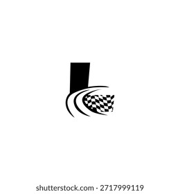 Checked Rennfahne und Straßenbahn-Formung Buchstabe L Logo, perfekt für Motorsport Identität und Geschwindigkeit Branding