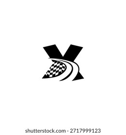 Karierte Rennfahne und Straßenbahnformungsbuchstabe X Logo, perfekt für Motorsport Identität und Speed-Branding