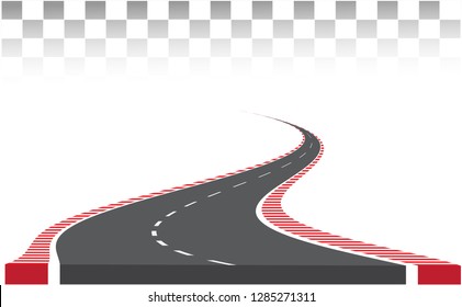 Checkered Racing flag. Road for Race. Checkered Racing flag on road. Tape red and white.