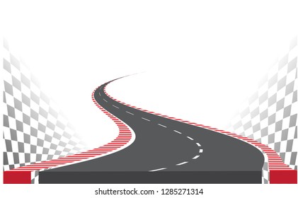 Checkered Racing flag. Road for Race. Checkered Racing flag on road. Tape red and white.