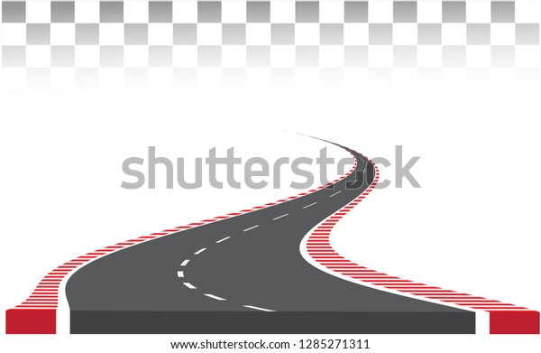 Checkered Racing flag. Road for Race.\
Checkered Racing flag on road. Tape red and\
white.
