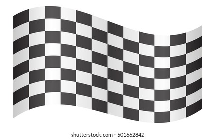 Checkered racing flag. Symbolic design of end of car race. Black and white background. Checkered flag waving on white background, vector illustration